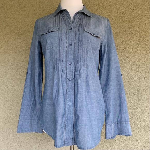 Chicos Cotton Chambray Shirt Top size 4/6 (Chico size 0) - Picture 3 of 12